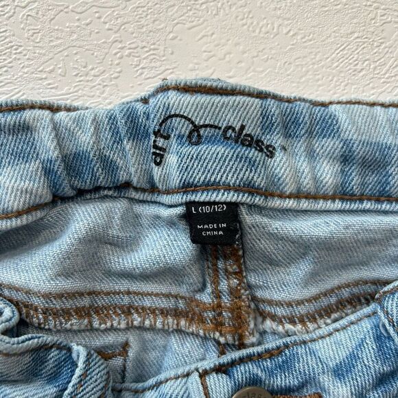 Cat & Jack Girls Denim Skirt Checkerboard Print Raw Hem Size L (10/12) - Picture 3 of 5